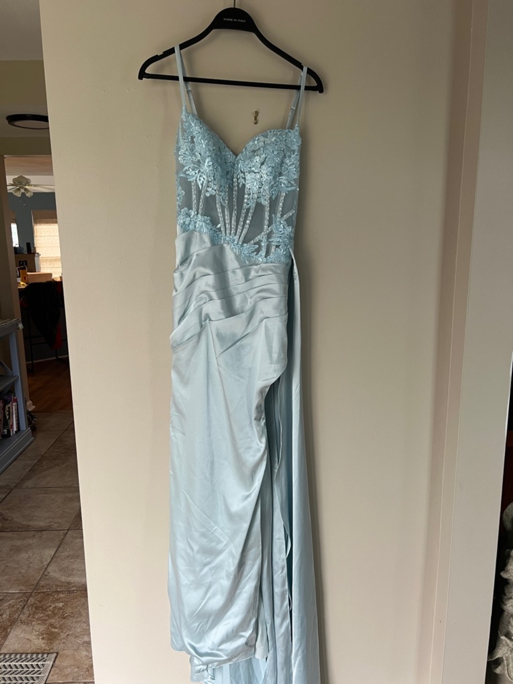 Light Blue Lace Bodice Evening Dress - Unbranded